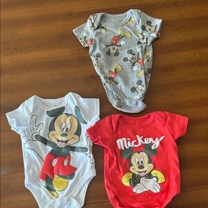 Disney Mickey Mouse Baby Bodysuit Trio - Gray, White, Red
